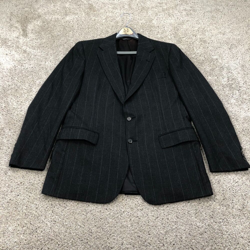 VTG Ralph Lauren Polo Blazer Mens 44R Black University Club Pinstripe Wool USA